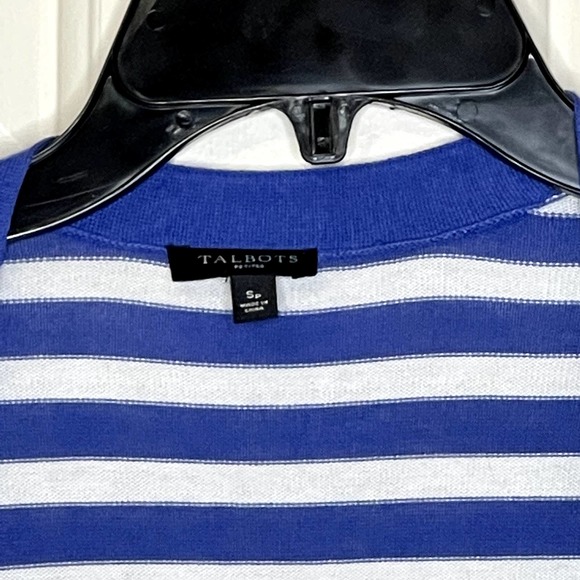 Talbots Petites Open Front Cardigan Size SP Blue White Striped Womens 3/4 Sleeve - Picture 2 of 5